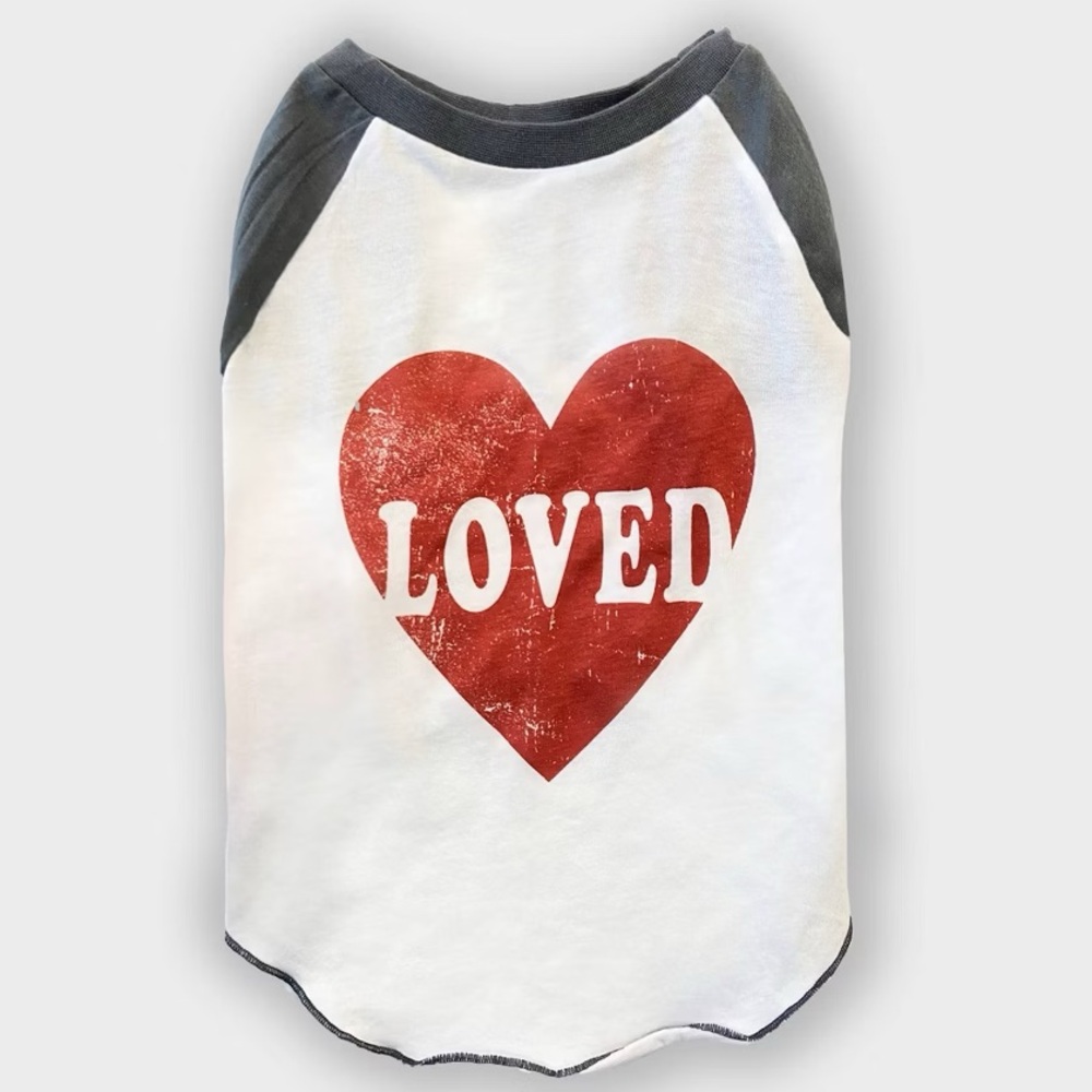 NEW! Grayson Pup heart Loved raglan  Dog white Tee